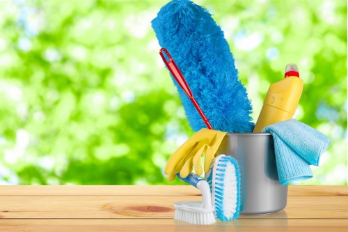 Commercial cleaner working in a Chelsea office reception area